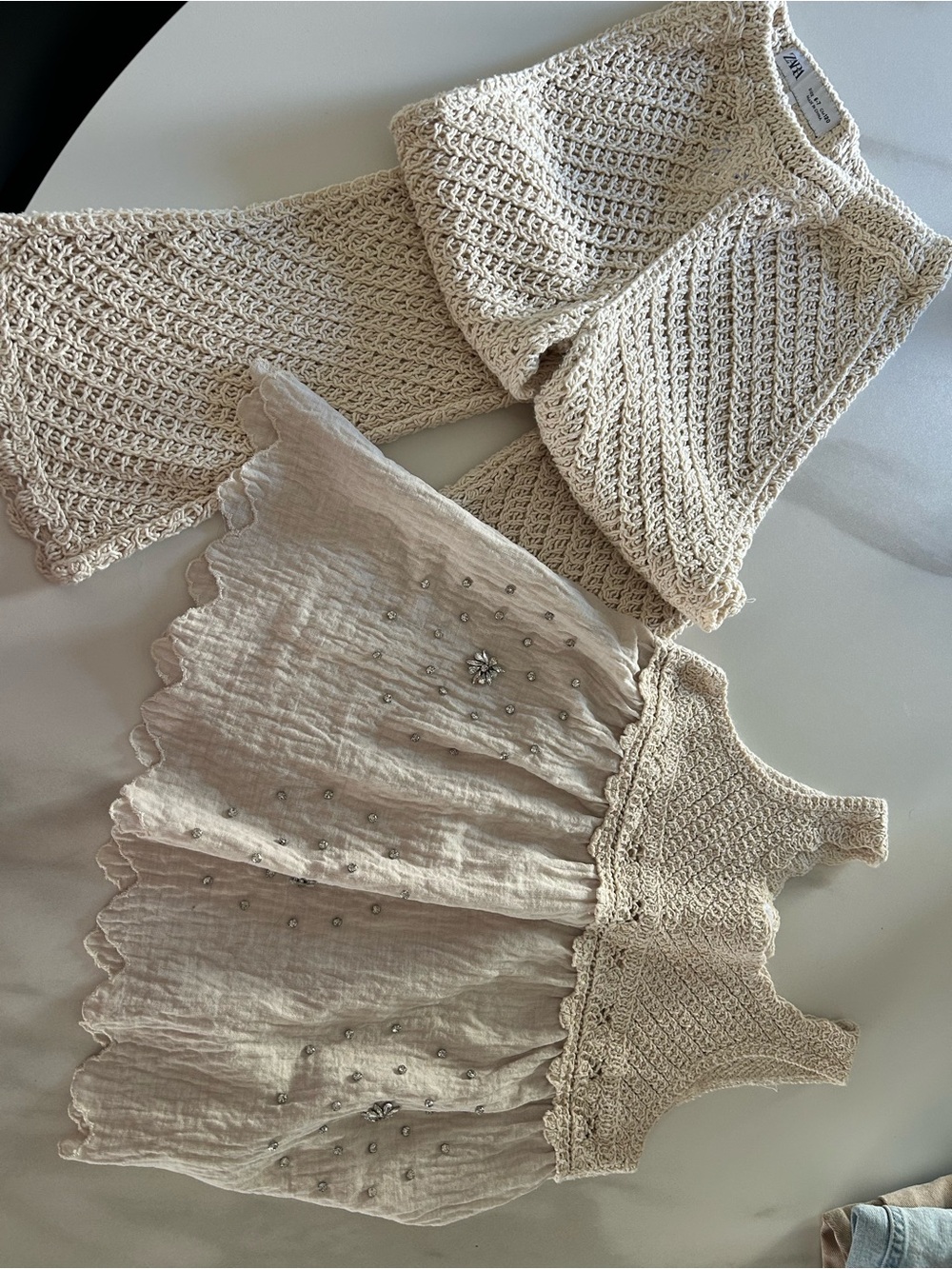 Zara Children's Cream Crochet Top and Skirt Set